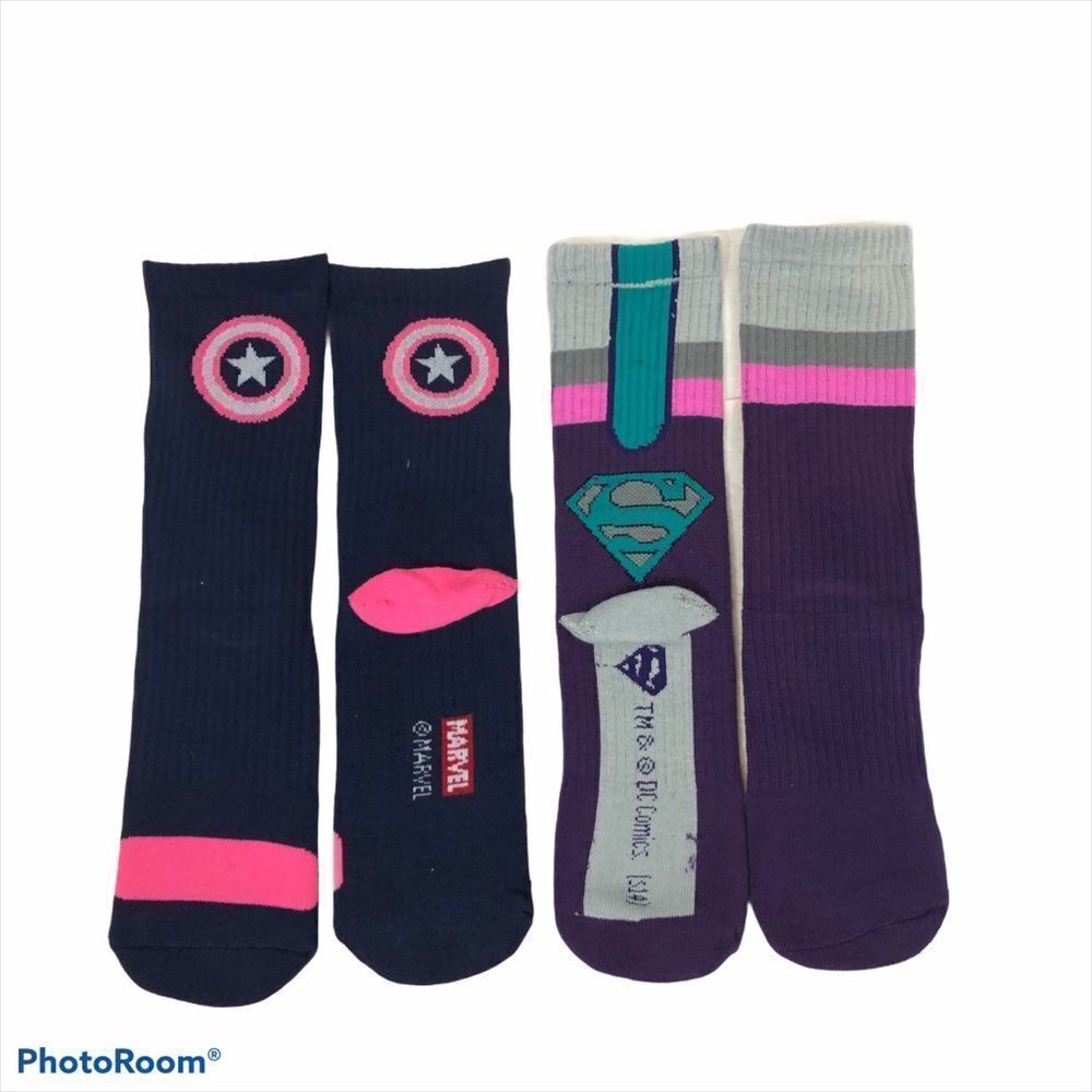 NWOT Two Pairs Girls Super Hero Socks Large